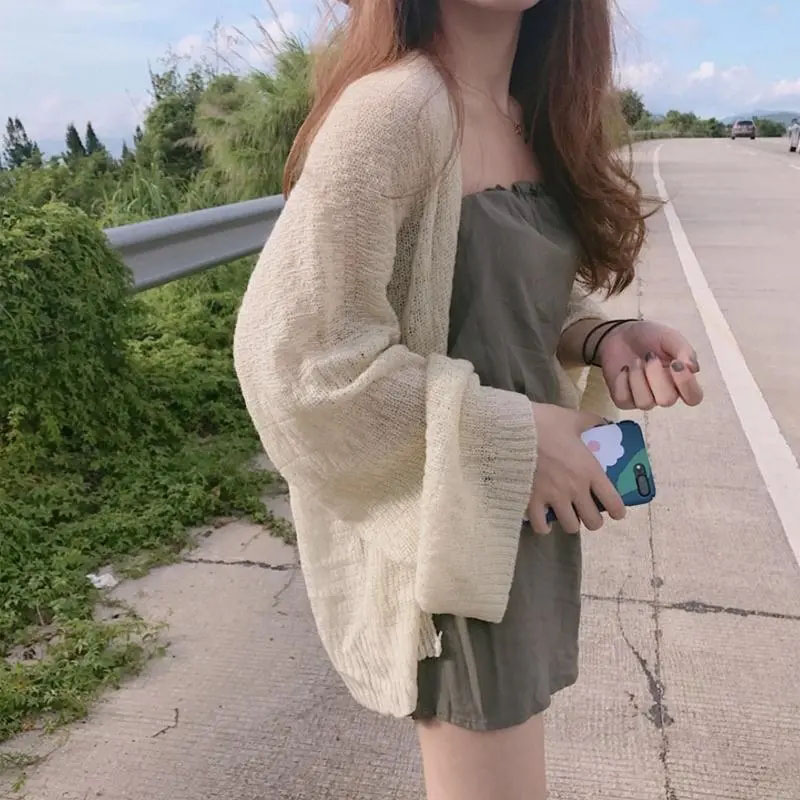 Crop Cardigan Vintage - كارديجان نسائي شفاف محبوك للربيع والخريف،