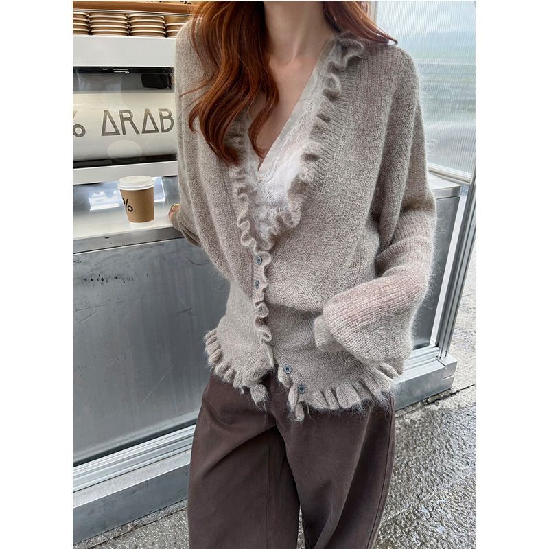 الكورية نمط الخامس الرقبة تكدر - مراجعة Crop Cardigan Vintage وسعره