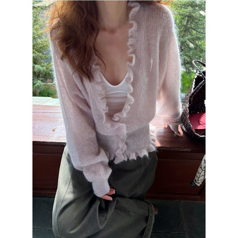 الكورية نمط الخامس الرقبة تكدر - مراجعة Crop Cardigan Vintage وسعره