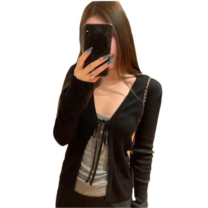 كارديجان نسائي محبوك رقيق بأكم - مراجعة Crop Cardigan Vintage وسعره