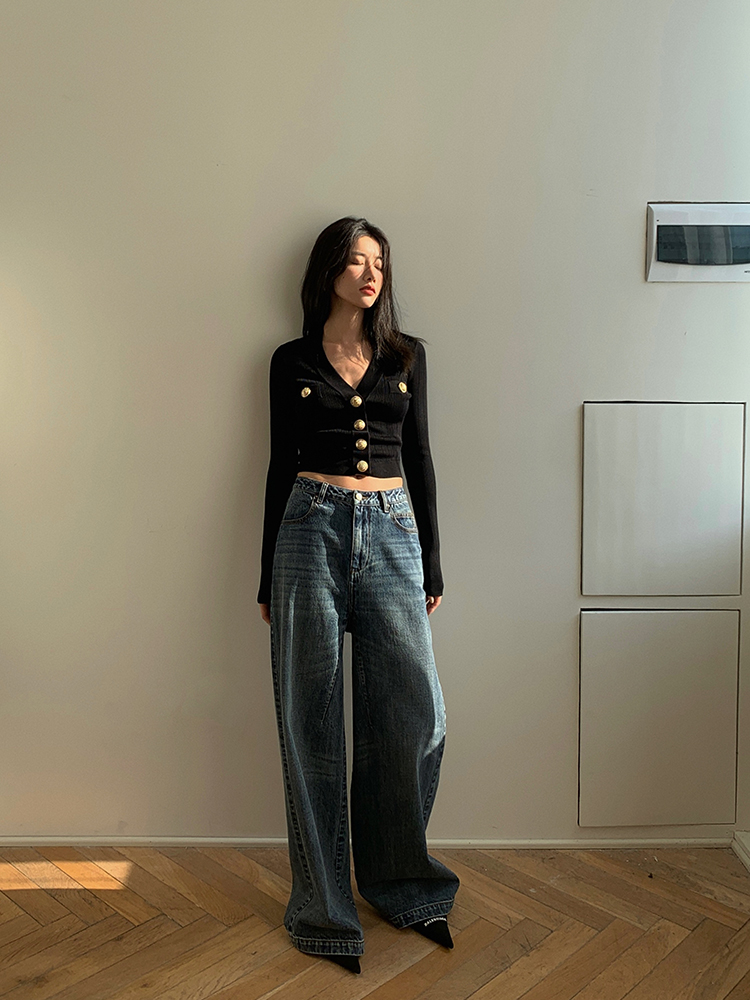 الذهب زر الجبهة سترة متماسكة ا - مراجعة Crop Cardigan Vintage وسعره