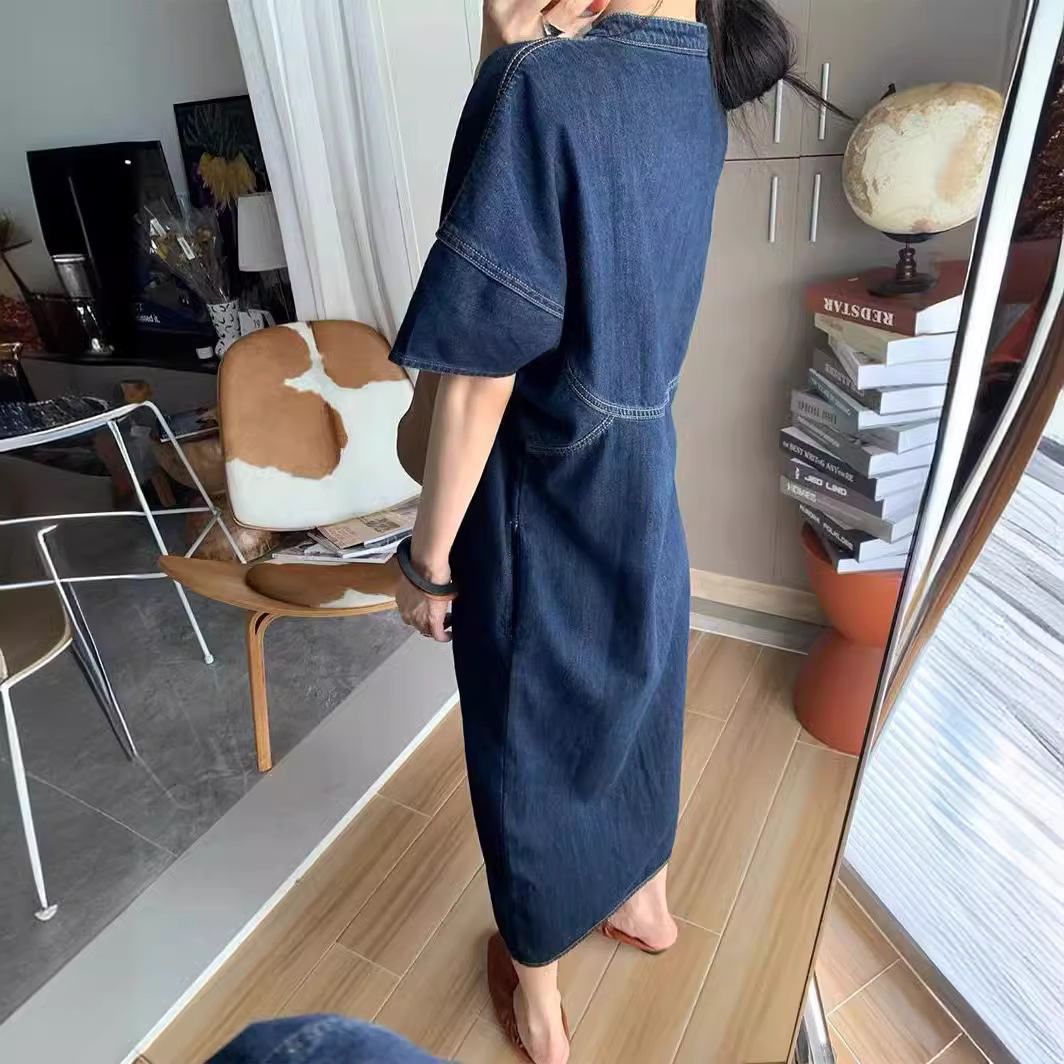 فستان جينز فضفاض جديد بتصميم ف - مراجعة V Vintage Fashion وسعره