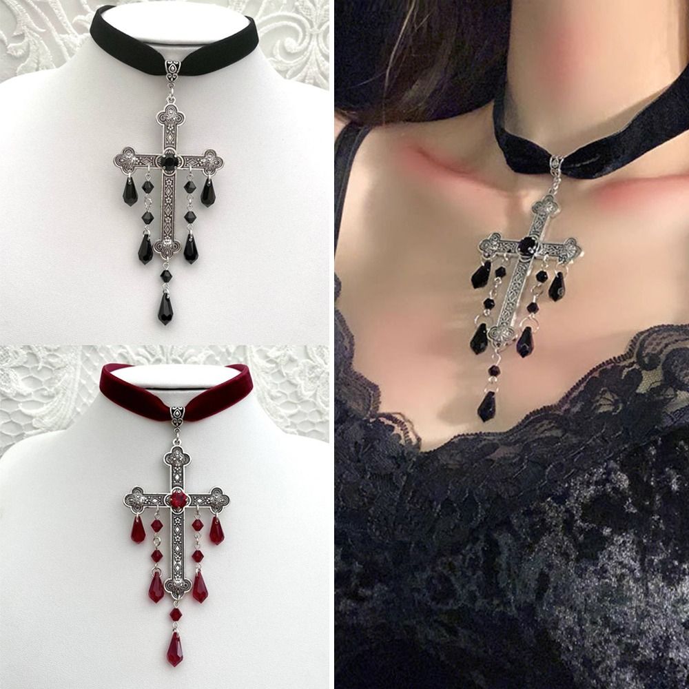 الرجعية نمط كبير الصليب قلادة  - مراجعة Vintage Fashion Retro Outfit وسعره